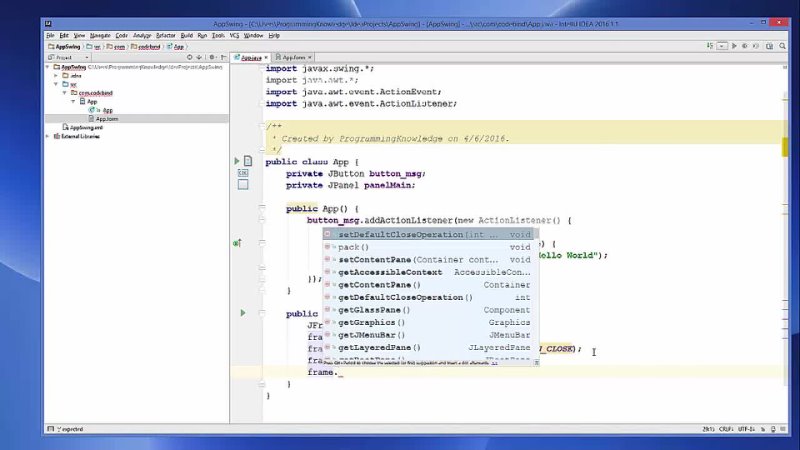 video creating first java swing gui application with intellij idea ide sex