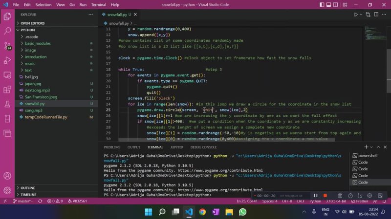 video pygame tutorial for beginners how to create snow fall animation in python using pygame sex