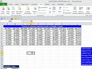 video office 2010 class 23 excel functions defined names sum count counta sumif countif sex